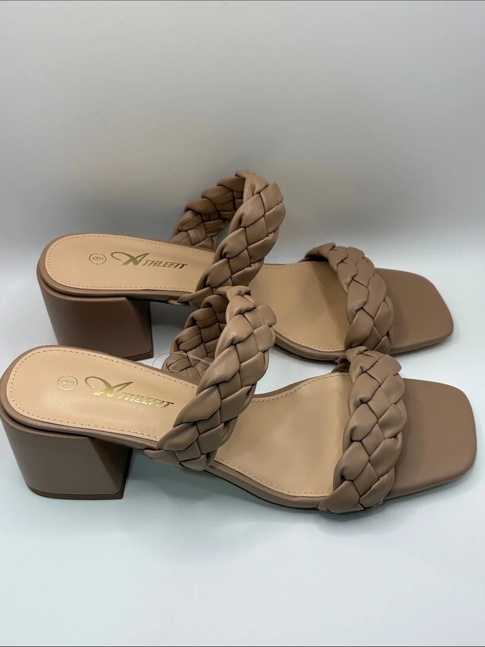 Braided Double-strap Slide Sandal in Taupe
